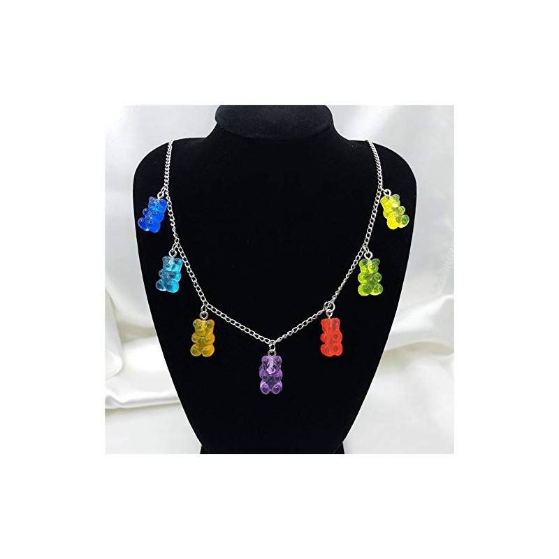 Creative Cute Gummy Bear Necklace Colorful Resin Bear Pendant Layered