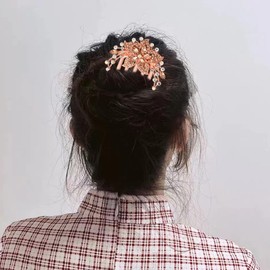 Flower Hair Combs for Women Decorative Hair Bun Clip for Thick Thin Hair Styling Comb for Women Champagne Rhinestones Bridal Hair Comb for Wedding Party Gift Ideas for Women Girls