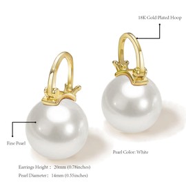 CTEW Pearl Earrings for Women Pearl Dangle Earrings,Hypoallergenic Hoop Earrings Lightweight Pearl Drop Earrings 18K Gold Plated Earrings Colorful White-14MM