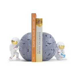 Banllis Heavy Duty Astronaut Bookends, Space-Themed Book Ends for Kids Room & Nursery Decor, Gray Moon Book Stoppers to Hold Books, Decorative Bookends for Shelves, Ideal for Boys and Girls