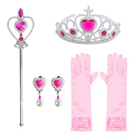 Party Chili Pink Princess Dress Costumes Birthday Dress Up for Little Girls with Crown,Mace,Gloves Accessories 6-7 Years(130cm)