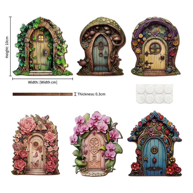 Nerciony Wooden Fairy Doors for Garden – 6pcs Miniature Door
