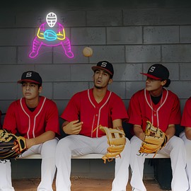 CoolGift Mart Baseball Neon Sign, Catcher Dimmable LED Wall Decor Light USB Powered, Bedroom Gaming Room Man Cave Home Club Shop Decoration, Gift for Players Fans