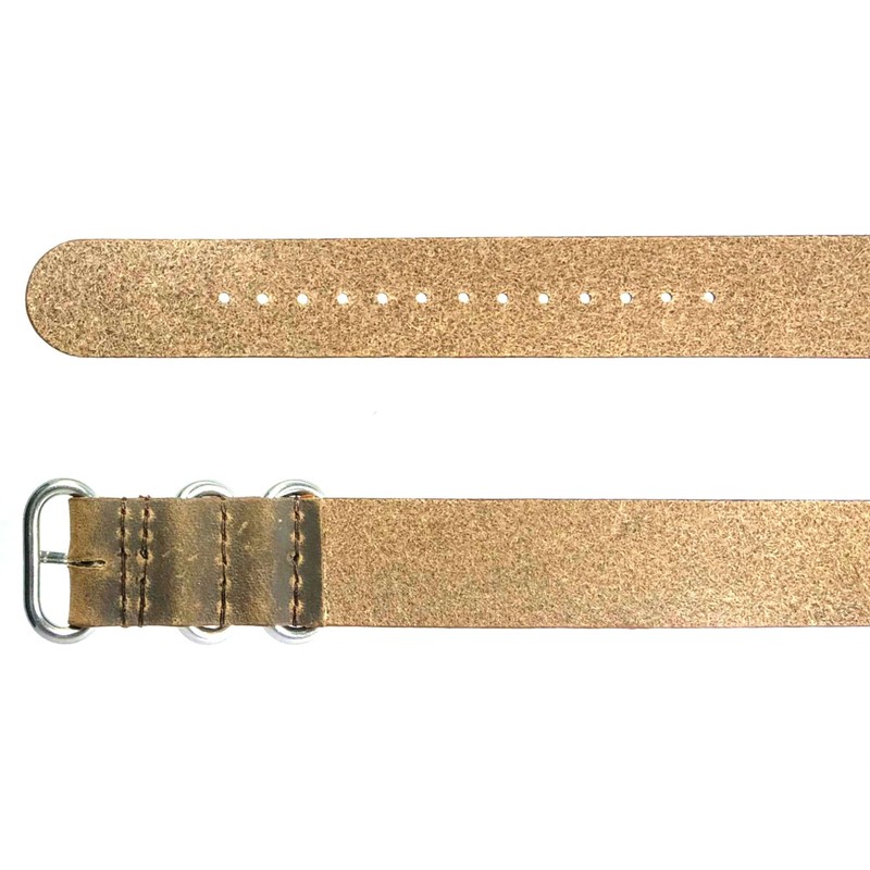 [time+] 20mm 3-ring NATO ZULU ヴィンテージレザー 本革 ミリタリー時計ベルト ブラウン Polished