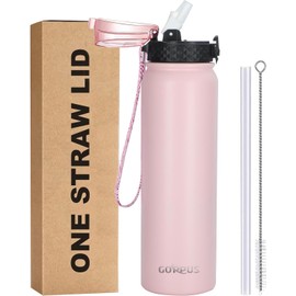 GOPPUS 1L/32oz Stainless Water Bottle with Straw 1 Litre Hot Thermal Water Flask Double Wall Steel Water Bottles Insulated Water Bottles Leakproof Cold Water Bottle Adult
