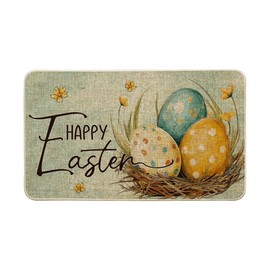 Artoid Mode Colorful Egg Dot Flowers Happy Easter Doormat, Home Decor Low-Profile Switch Rug Door Mat Floor Mat for Indoor Outdoor 17x29 Inch