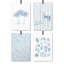 DEQSX Blue Coastal Beach Car Air Freshener 4 Pcs, Preppy Girly Beachy Seashell Starfish Palm Tree Hanging Air Freshener for Closet Drawer Books, Cute Summer Sea Car Accessories Mirror Decor for Women