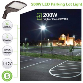 200W LED Parking Lot Light, 27000LM (135LM/W) 5000K LED Parking Lot Lights with Dusk to Down Photocell,[750W HPS Equiv.] Adjustable LED Shoebox Light Commercial Street Lighting, Slip Fitter Mount