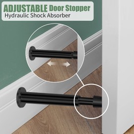 Door Stop, Door Stopper for Skirtings, Black Wall Mounted Long Doorstop with Spring Loaded Indoors Metal Stainless Steel Door Holder with Rubber Bumper Tip, Door Stops Wall Protector, 2 Pack