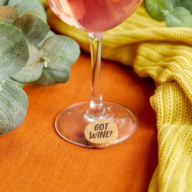 Juvale Wine Glass Charms - 1-Inch Circle Cork Wine Charms for Stem Glasses - Cork Drink Marker Tags for Dinner Party, Birthday Party Favors - 12 Designs