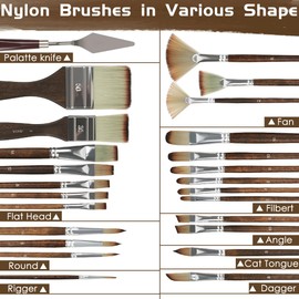 YOPEUC Set of 25 Acrylic Paints, Nylon Hair Artist Acrylic Brush, Synthetic Artist Brush with Storage Bag, Acrylic Brush Set for Acrylic, Watercolour Oil, Gouache