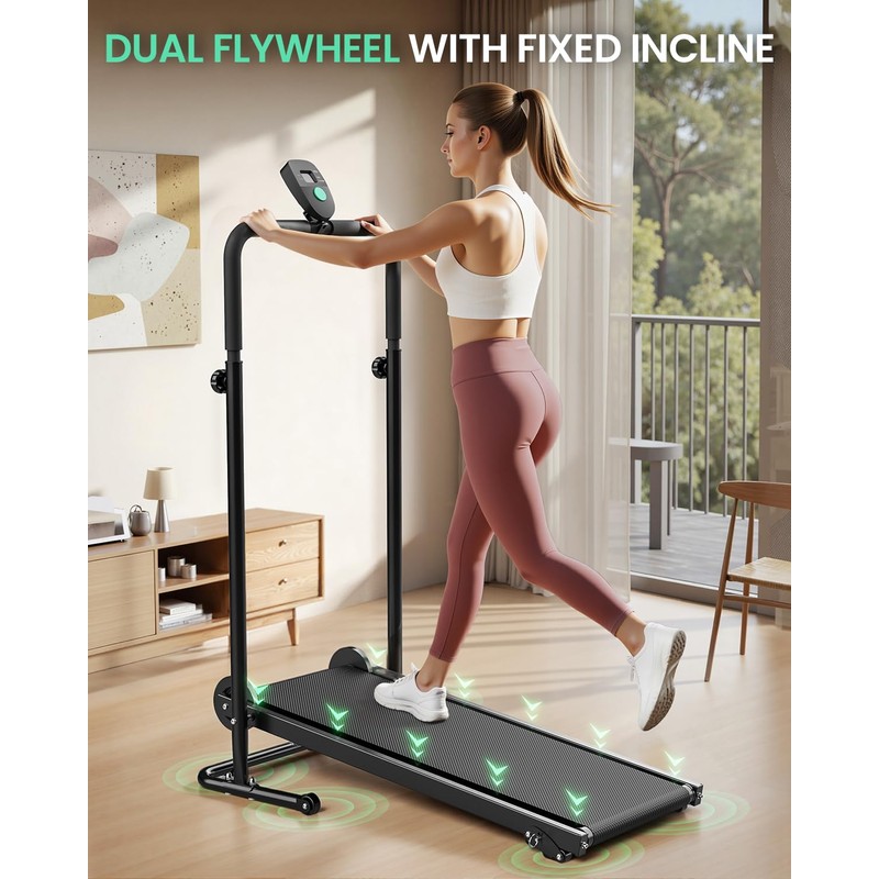 AKLUER Manual Treadmill with Incline - Dual Flywheel, Non-Electric for