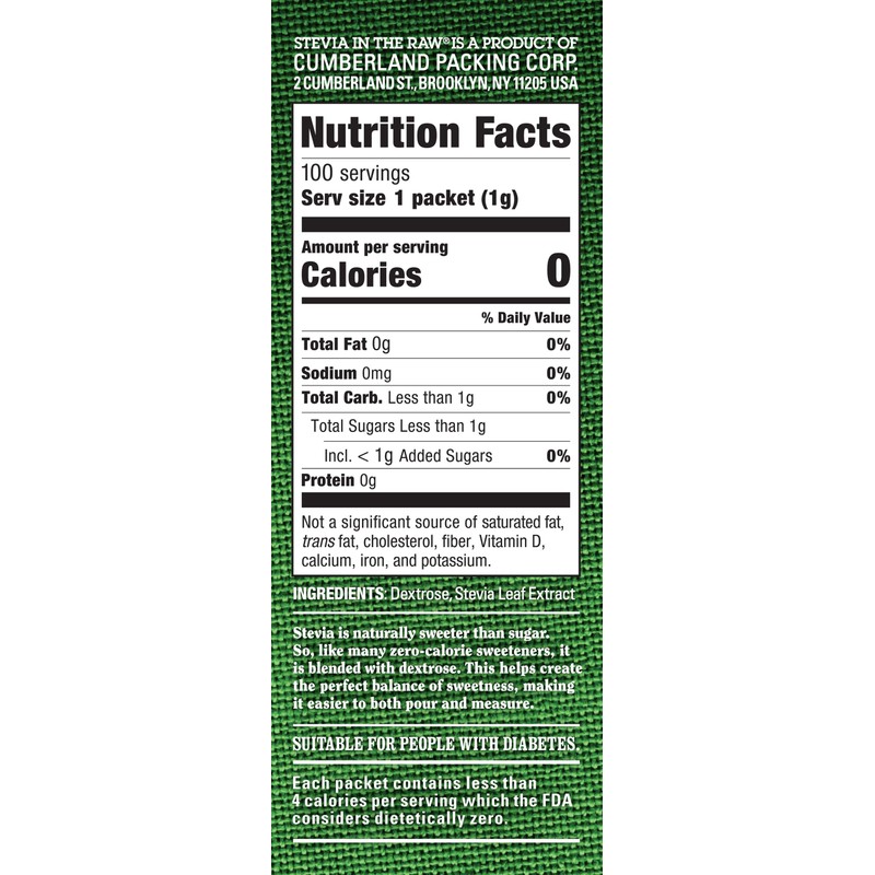STEVIA IN THE RAW, Zero Calorie Sweetener Packets 100 Count