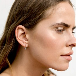 PAVOI 14K Gold Plated 925 Sterling Silver Post Square Huggie Hoop Earrings - Cubic Zirconia Earrings in White Gold Plating