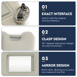 Left Driver Side Sun Visor Without Light Fit for Toyota Camry (Only Fit Models Without Sunroof) 2007 2008 2009 2010 2011, Replaces 74320-06780-B0, 74320-33B81-B0 (Beige)