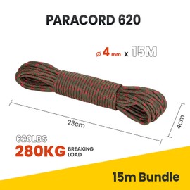 BROTREE Paracord 4mm 15M 9 Strands 100% Nylon Rope Type 3 Parachute Cord for Survival, Outdoor, Bracelet, DIY - 280kg Breaking Load (Apocalypse)