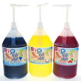 Hypothermias Gallon Variety 3 Pack Flavor Syrups - Blue Raspberry, Piña Colada, Cherry - Handcrafted Shaved Ice and Snow Cone Syrup 🍧 Slushie 🌺 Soda ☕️ Coffee Flavor Syrups for Drinks - Non-GMO, 100% Pure Cane Sugar, No Corn Syrup 🚫 🌽 Ready To Use - 128 Fl. Oz each in BPA-Free Plastic Bottle with Pump