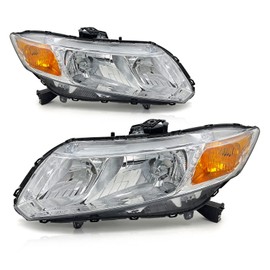 ADCARLIGHTS for 2012 2013 2014 2015 Civic 4DR Sedan Headlight Assembly compatible with 12-13 Honda Civic 2DR Coupe Clear Lens Chrome Housing Amber Reflector Fit Coupe/Sedan (Except Hybrid Model)