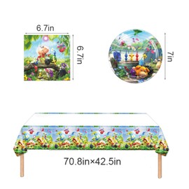 Pikmin Birthday Party Supplies-41pcs Pikmin Party Tableware Party Supplies Include Banner Party Plates and Napkins Tablecloth for Boys/Girls Kids Game Theme Birthday Party Decorations