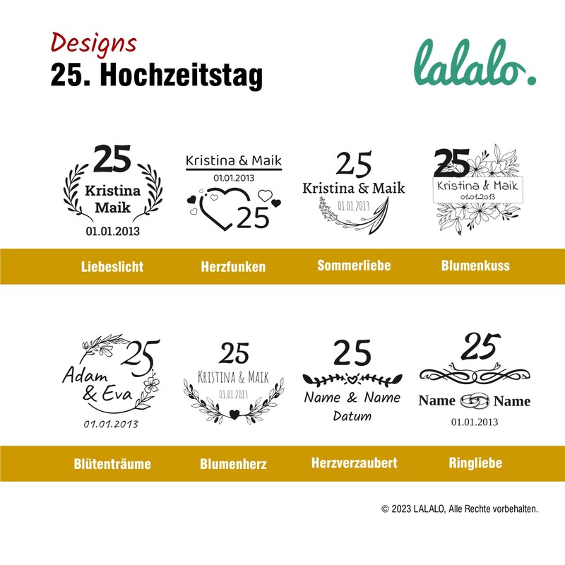 LALALO Sektglas mit Gravur 25. Hochzeitstag (2 St.), Silberne Hochzeit,