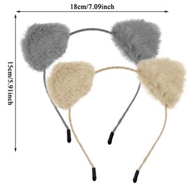 2PCS Cat Ears Headband,Plush Hair Band Cute Animal Ears Hair Hoop for Women Girls Brown Hair Accessories Birthday Party Supplies
