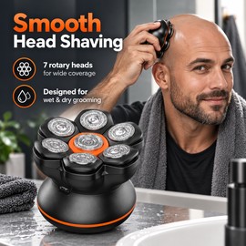 7D Electric Head Shaver for Bald Men – Waterproof Floating Rotary Razor with Magnetic Head & Travel Lock