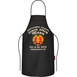 RAHMENLOS Gift for Men and Ossis from the GDR: Unterschätze niemals einen alten Mann – BBQ Apron Cooking Apron Kitchen Apron Cotton Black, ossi