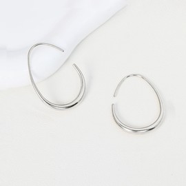 QEIFC 925 Sterling Silver Hoop Earrings, Hypoallergenic Silver Plated Large Oval Pull Through Lightweight Teardrop Hoop Earrings, High Polished Statement Dangle Earrings Jewelry