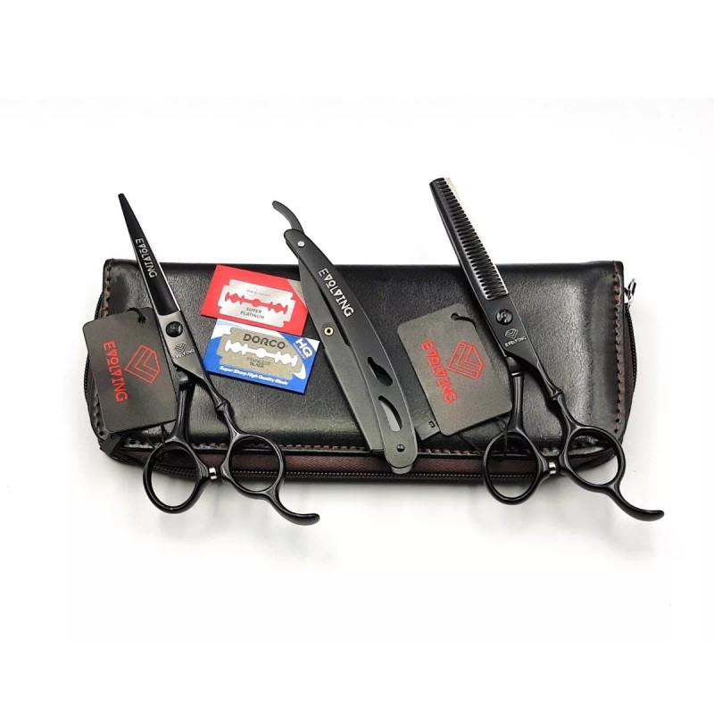 EVOLVING Tijeras Negro Mate Profesionales Acero Japones 440c Barberia