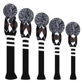 Scott Edward Knitting Golf Club Headcovers, Set of 5 Golf Club Headgear Driver Wood 1 Fairway Wood 2 and Hybrid Wood 2 with Rotating Club Number Tags
