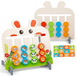 Ganbale Natural Wooden Matching Puzzle, Rabbit, 3D Puzzle, 4 Colors on Both Sides Game, Logic Puzzle, 18 Cards Included, Montessori Educational Toy, 3, 4, 5, 6 Years, Tabletop Game, Toy for Boys