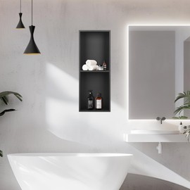 Dawot 2 Tier Shower Niche, 28×12 Inch Black Shower Niche, Waterproof Recessed wall mounted Shower Shelf, No Tile Needed Recessed Niche for Bathroom Kitchen Bedroom Insert Storage, Black