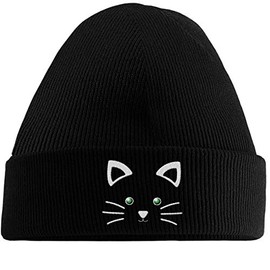 Hippowarehouse Cute Kitty Cat Face Embroidered Beanie Hat Black