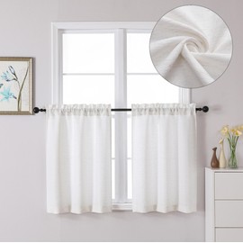 Lecloud Bessie Light Filtering Natural Curtains 2 Pieces Set, Faux Linen Textured Curtain Tiers, Short Window Curtains for Basement Dining Room (Each 30 W x 36 L, 2 Panels Set, Natural)