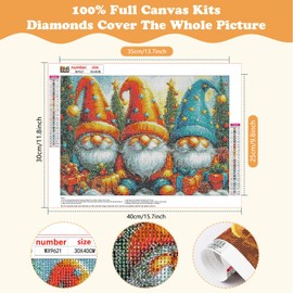 SENQAO Gnome Diamond Art Kits for Adults,Christmas 5D Diamond Painting Kits for Beginners,Round Full Drill Gem Art for Adults,DIY Diamond Dots Paintings Picture Arts Craft for Home Decor 12x16inch