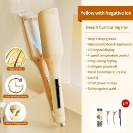 32mm Hair Wave Curling Iron Professional French Egg Roll Hair Curler Corrugated Wavy Styler Fast Heating Volumizing Styling Tool - Color: Tan