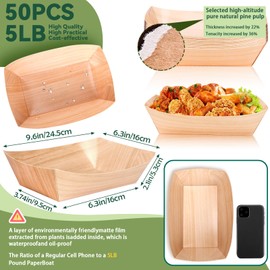 MotBach 50 Pack Extra Large 5LB Paper Food Boats Trays Disposable Paper Boat Plate Containers, Kraft Food Serving Tray Boat Basket Bowl for Snack Popcorn Burger Sandwich Taco BBQ Fries Dessert Nacho