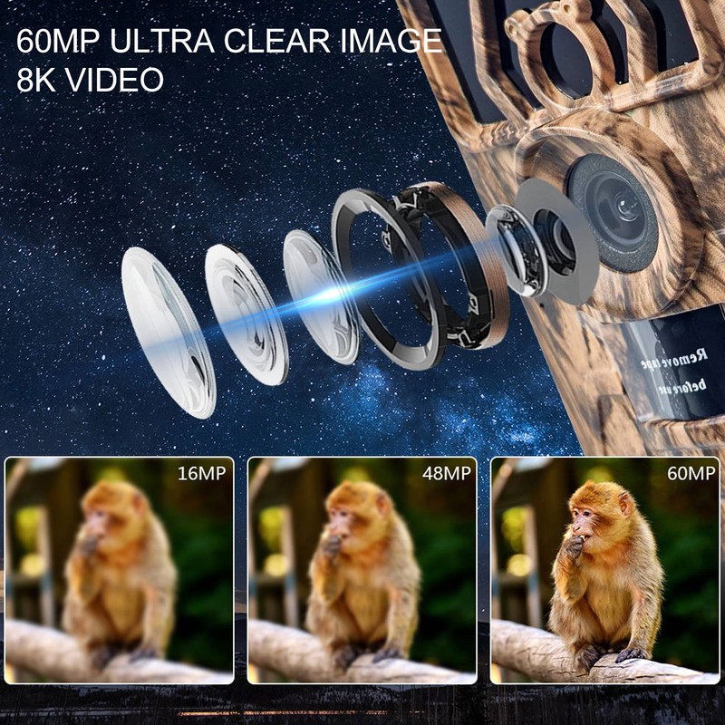 Trail Camera IP66 Waterproof 4K 60MP 0.2s Trigger 120° Wide