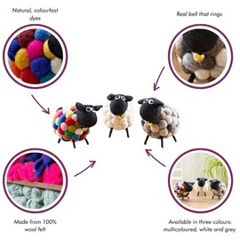 Paper High Felt Sheep Ornament - Cute Home Décor - New Home Gift - Quirky Gifting - Multicoloured, Grey and White Colour Options (Multicoloured)