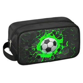 ADTASU Football Kids Toiletry Bag for Boys, Boys Toiletry Travel Bag, Waterproof Lightweight Cosmetic Bag Wash Bag Toiletry Bag for Kids Toddler Travel Essential(Green)