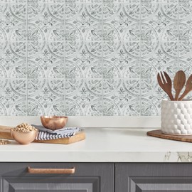 RoomMates TIL4623FLT StickTiles White Tin Peel and Stick Tile Backsplash, 10.5 inch x 10.5 inch, 4 Count (Pack of 1)