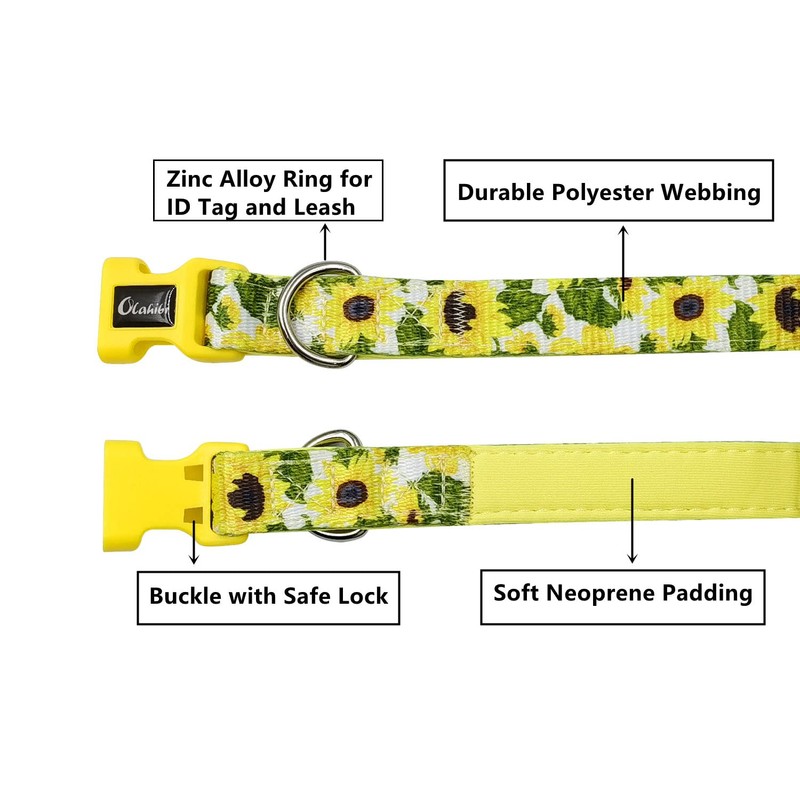 Olahibi Neoprene Padded Dog Collar, Soft and Comfortable, Floral Pattern,