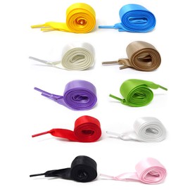 Honbay 10 Pairs of Flat Colorful Silk Satin Ribbon Shoelaces Wide Shoelaces Fashion Shoe Laces Soft Casual Shoe Strings, A, Medium