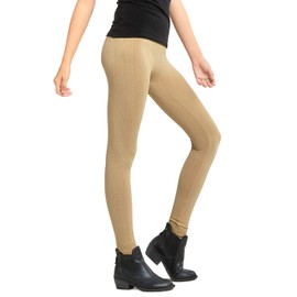 Sofra Leggings - Women's Seamless Cable Knit Fleece Leggings - Beige