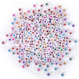 Naler 300pcs Round Beads in White with Colorful Star for Jewelry Making Finding Art Craft DIY Decoration