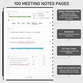 EMSHOI B5 Diary Meeting Notebook for Work - Work Planner Project Notebook with Action Items, Agendas Business Meeting Notes, Office Supplies for Men & Women - 100 Pages, (20x26 cm) Black