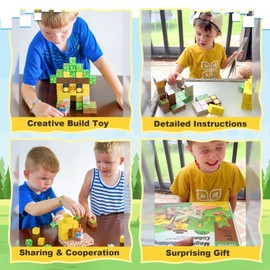Magnetic Blocks Build Mine Magnet World Bee Cottage Building Set Kids Toys for Ages 3-5 5-7 8-10 Boys & Girls STEM Outdoor Toys with Buildable Bee Sanctuary, Bee Farm, Backyard, Greenhouse & Bees