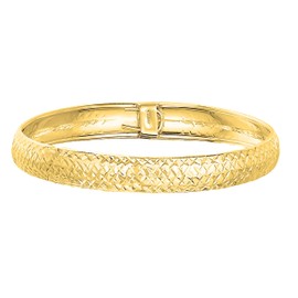 Savlano 925 Sterling Silver 12MM Diamond Cut Bangle Bracelet - 14K Gold Plated 7.5” inch Bracelet for Women Comes with Gift Box - Made in Italy