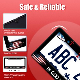 in God We Trust License Plate Frame American Flag License Plate Holder for Front and Rear Funny License Plate Stainless Steel Christian Cross Auto Parts Decoration with Screws 12 x 6 Inch
