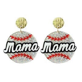 Mother's Day MAMA Stud Earrings Shiny Ball Acrylic Drop Earrings Sporty style mom jewelry gifts - Baseball